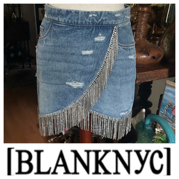 Blank NYC Dresses & Skirts - Denim Rhinestone Fringe Skirt